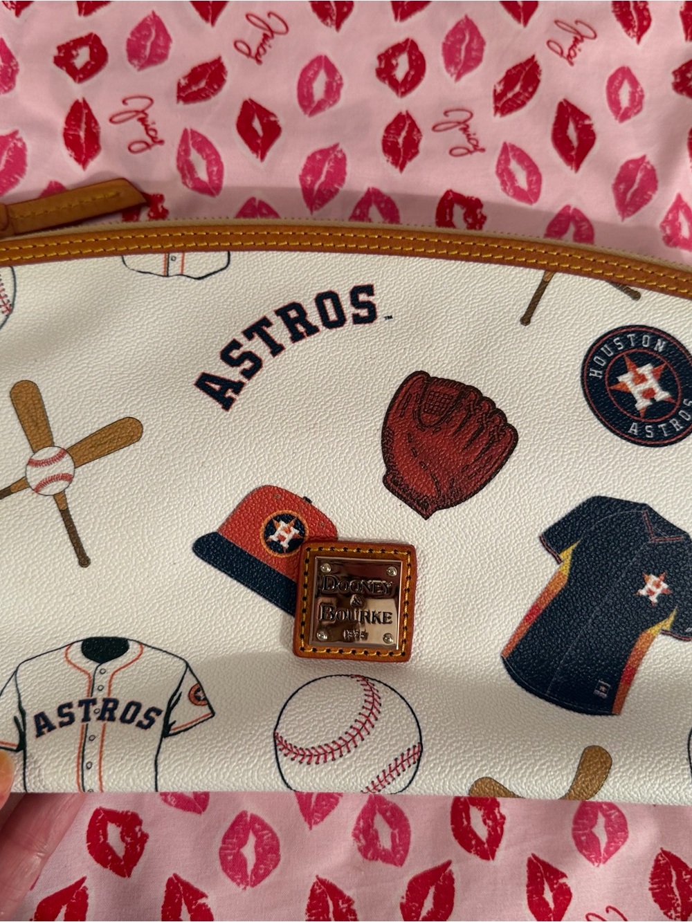Dooney & Bourke Houston Astros White Baseball Print Cosmetic Pouch